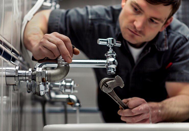 Professional plumber working on residential plumbing in Vasai-Virar, Maharashtra, with tools and pipes in the foreground